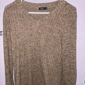 Samped Women's Ribbed V-Neck Sweater in Taupe